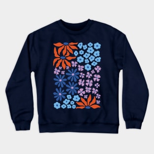 Red Blue Lilac Whimsical Flowers Crewneck Sweatshirt